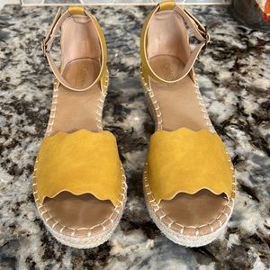 CATHERINE MALANDRINO Mustard Wedge Espadrilles. Size 8.5